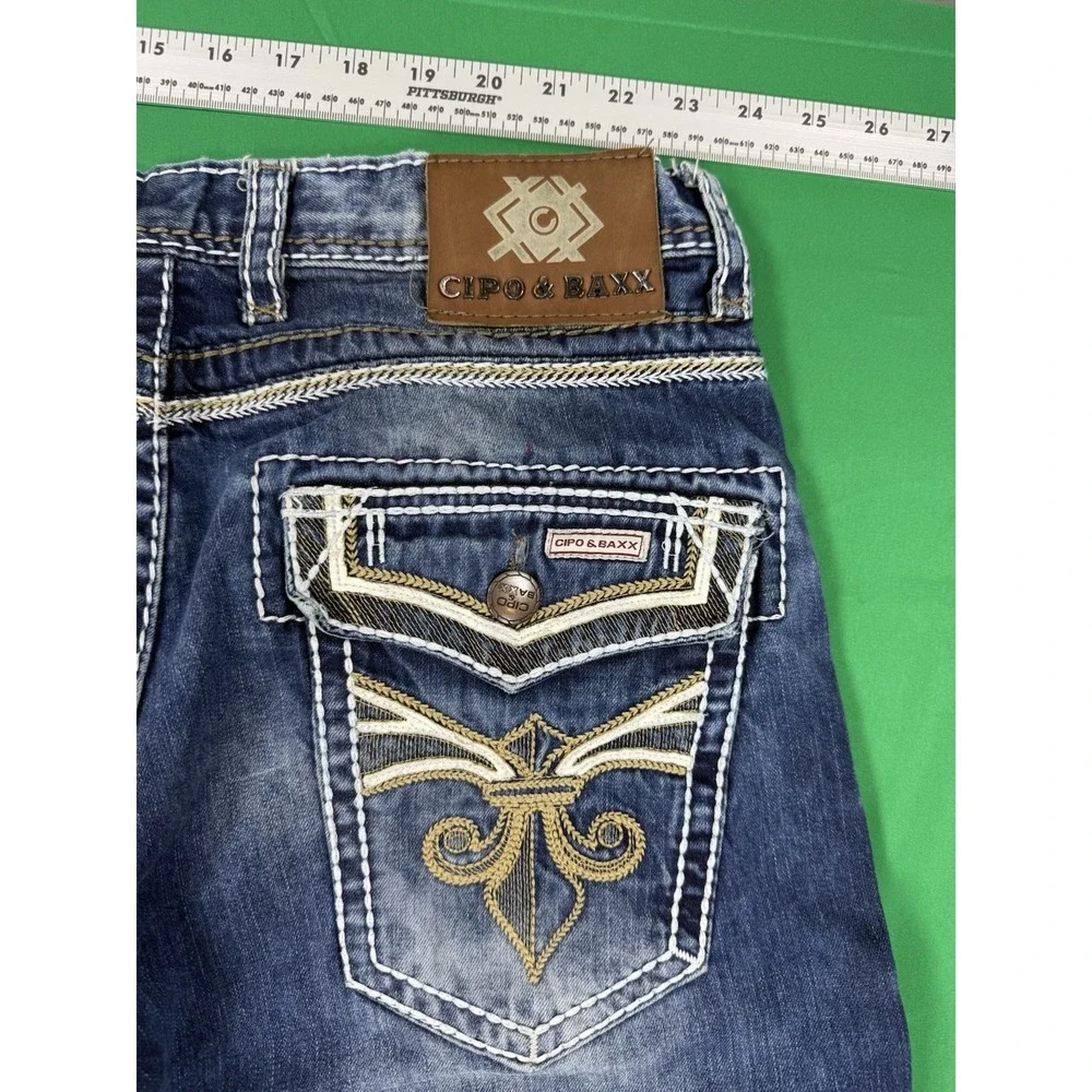 Cipo & Baxx Men's Regular Fit Jeans W32 L34 Blue Distressed Embroidered Turkey